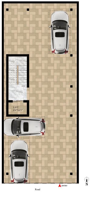 Stilt parking area with car render visualization